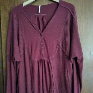Free People Waffle Shirt Size L  deep wine red